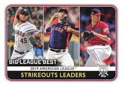 2020 Topps Big League Base Set 2019 American League Strikeouts Leaders (Gerrit Cole / Justin Verlander / Shane Bieber) #259 card