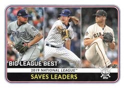 2020 Topps Big League Base Set 2019 National League Saves Leaders (Kirby Yates / Josh Hader / Will Smith) #260 card