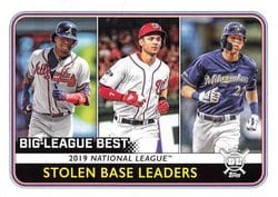 2020 Topps Big League Base Set 2019 National League Stolen Base Leaders (Ronald Acuña Jr. / Trea Turner / Christian Yelich) #248 card