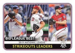 2020 Topps Big League Base Set 2019 National League Strikeouts Leaders (Jacob deGrom / Stephen Strasburg / Max Scherzer) #258 card