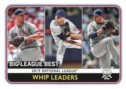2020 Topps Big League Base Set 2019 National League WHIP Leaders (Jack Flaherty / Jacob deGrom / Hyun-Jin Ryu) #264 card