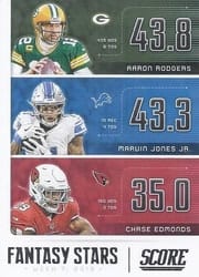 2020 Score Fantasy Stars Aaron Rodgers / Chase Edmonds / Marvin Jones Jr. #FS-AMC card