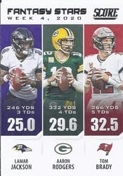 2021 Score Fantasy Stars Aaron Rodgers / Lamar Jackson / Tom Brady #FS4 card