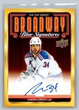 2025-26 Upper Deck New York Rangers Centennial Broadway Blue Signatures Aaron Voros #BBS-AV card