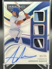 2024 Panini Impeccable 2023 Panini Immaculate Update Triple Memorabilia Signatures Addison Barger #PTS-AB card
