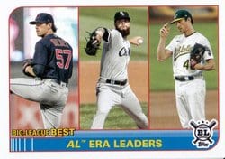 2021 Topps Big League Base Set AL ERA Leaders (Shane Bieber / Dallas Keuchel / Chris Bassitt) #251 card