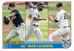 2021 Topps Big League Base Set AL WAR Leaders (Shane Bieber / Jose Abreu / DJ LeMahieu) #257 card