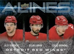 2024-25 Upper Deck A-Lines Alex DeBrincat / Dylan Larkin / Lucas Raymond #AL-11 card