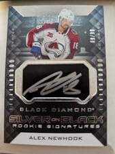 2021-22 Upper Deck Black Diamond Silver on Black Rookie Signatures Alex Newhook #SB-AN card