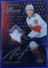 2021-22 Upper Deck Premier Star Systems Rookies Autograph Patch Anton Lundell #SSR-AL card