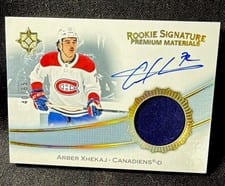 2022-23 Upper Deck Ultimate Collection Rookie Signature Premium Materials Arber Xhekaj #RSP-AX card