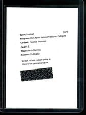 Arch Manning 2025 Panini National Treasures Collegiate Potential Treasures card