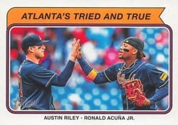 2023 Topps Heritage Combo Cards Atlanta's Tried and True (Austin Riley / Ronald Acuña Jr) CC #CC-7 card