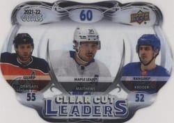 2022-23 Upper Deck Clear Cut League Leaders Auston Matthews/Leon Draisaitl/Chris Kreider #CCL-KDM card