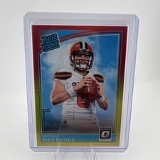 2018 Donruss Optic Baker Mayfield Red Yellow #153 card