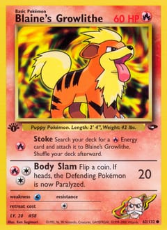 Gym Challenge Blaine's Growlithe #62 card