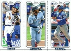 2022 Topps Opening Day Triple Play Bo Bichette / Vladimir Guerrero Jr. / Teoscar Hernandez #TPC-4A / TPC-4B / TPC-4C card