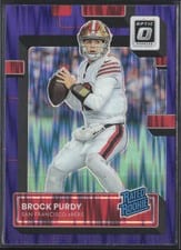 2022 Panini Donruss Optic Brock Purdy Purple Shock #277 card