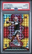 2022 Panini Mosaic Brock Purdy Choice Fusion Red Yellow #367 card