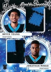 2023 Donruss Rookie Holiday Sweater Dual Relics Bryce Young / Jonathan Mingo #HSD-3 card