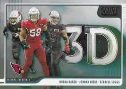 2020 Score 3D Budda Baker / Jordan Hicks / Terrell Suggs #3D-BJT card