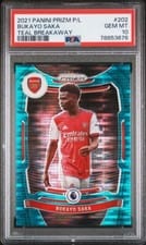 2021 Panini Prizm Premier League Bukayo Saka Breakaway Teal Prizm #202 card