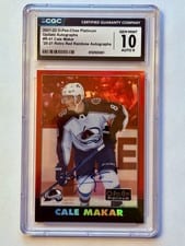 2021-22 O-Pee-Chee Platinum 2020-21 Update Retro Red Rainbow Auto Cale Makar #R-41 card
