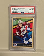 2023-24 SkyBox Metal Universe 1990 Skybox Metal Retros Cale Makar #20 card
