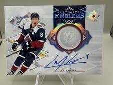 2023-24 Upper Deck Ultimate Collection Ultimate Emblems Autograph Cale Makar #UE-CA card