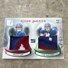 2025 Donruss Rookie Holiday Sweater Dual Cam Skattebo / Jaxson Dart #SWED-NYG card