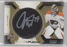 2020-21 Upper Deck Trilogy 2019-20 Trilogy Update - Signature Pucks Carter Hart #SP-CH card