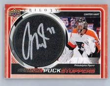 2023-24 Upper Deck Trilogy Signature Puckstoppers Carter Hart #SPU-CH card
