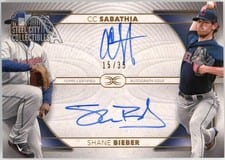 2021 Topps Definitive Collection Dual Autograph Collection CC Sabathia / Shane Bieber #DAC-CCB card
