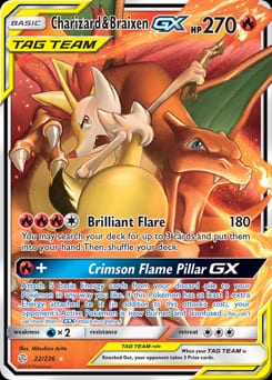 2019 Cosmic Eclipse Charizard & Braixen-GX #22 card