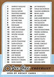 2008-09 O-Pee-Chee Base Set Checklist: 1-100 #496 card