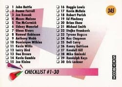 1991-92 SkyBox Base Set Checklist: 1-60 #345 card
