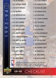 1993-94 Upper Deck Base Set Checklist: 129-192 #254 card