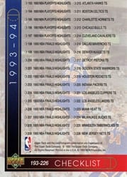 1993-94 Upper Deck Base Set Checklist: 193-255 #255 card