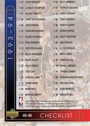 1993-94 Upper Deck Base Set Checklist: 65-128 #253 card