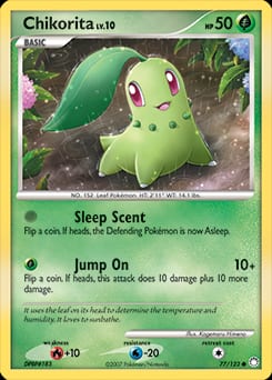 2007 Mysterious Treasures Chikorita #77 card
