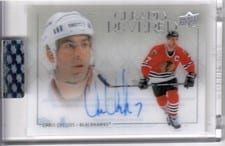 2023-24 Upper Deck Clear Cut Clearly Revered Autos Chris Chelios #CR-CC card