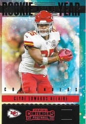 2020 Panini Contenders Rookie of the Year Contenders Clyde Edwards-Helaire #RY-CEH card