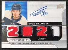 2021-22 Upper Deck Premier 2021 Premier Rookie Autograph Jersey Cole Sillinger #PRA-CS card