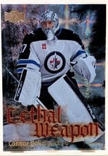 2025-26 SkyBox Metal Universe Lethal Weapon Connor Hellebuyck #LW-3 card