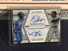 2022 Topps Definitive Collection Dual Autograph Collection Deion Sanders / Bo Jackson #DAC-JSA