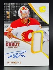 2023-24 Upper Deck Ultimate Collection Debut Threads Dustin Wolf #ADT-DW card