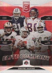 2019 Donruss Elite Elite Company Dwayne Haskins / Ezekiel Elliott / Cris Carter / Michael Thomas / Paul Warfield #3 card