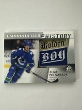 2021-22 SP Game Used Embroidered in History Elias Pettersson #18 card
