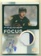 2023-24 Upper Deck Premier Premier Focus Autograph Patch Elias Pettersson #PFP-EP card