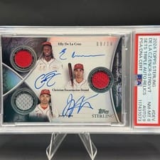 2024 Topps Sterling Sets Triple Autograph Relics Elly De La Cruz / Christian Encarnacion-Strand / Joey Votto #SSTAR-DEV card